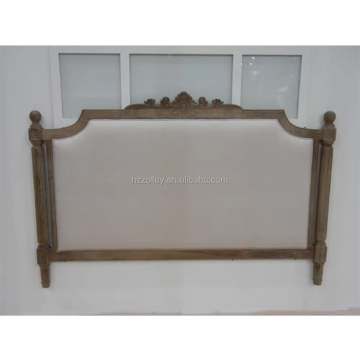 Antique Solid Wood Carved Headboard with Linen Fabric