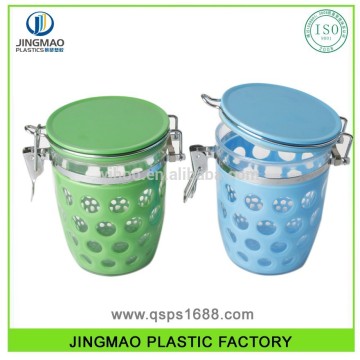 Square Shape Durable PS Plastic Canister With Clip Lid