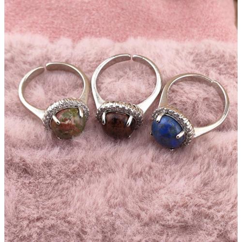 Gemstone Stackable Fashion Ring Silver Plated Statement Knuckle Handmade Gemstone Gothic Vintage Rings 10MM Cabs Ring Adjustable