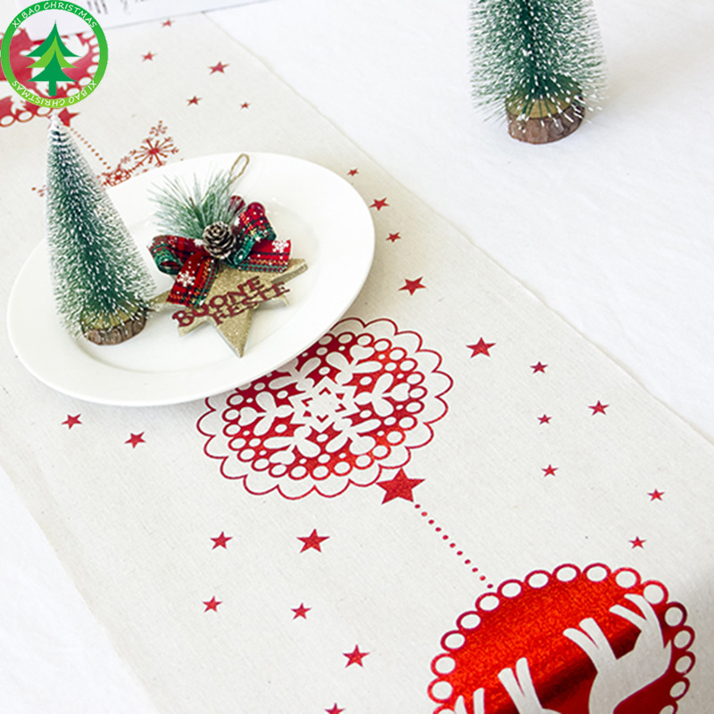 New Christmas decorations creative Christmas cotton hemp print tablecloth tablecloth tablecloth and flag Christmas table decorat