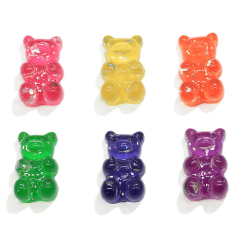 Resin  Cute Glitter Gummy  Bear Kawaii Charms Beads Flatback Cabochon  For DIY Earrings Decor slime Accessory