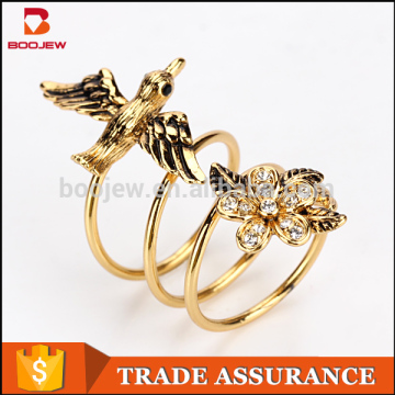 2016 Lovely gold plated finger ring with latest design and with birdie little bird