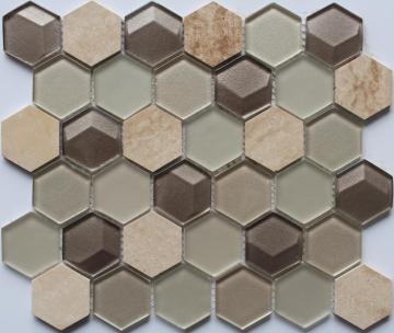 Hexagon Glass Mixed Stone Decoration Mosaic