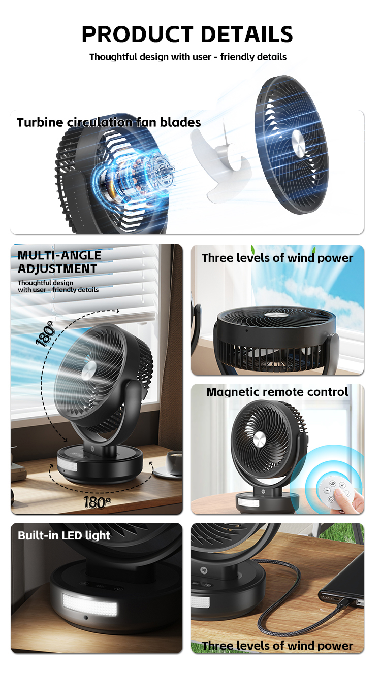 55-7643-5.5 Inch Rechargeable Table Fan with LED Light and Remote Control 55-7643-5.5 Inch Rechargeable Table Fan with LED Light and Remote Control