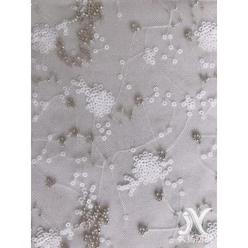 Tissu de broderie en maille avec paillettes blanches