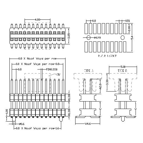 0.8 mm Pin Header Dual Row Double Plastic SMT Type PHAM02-XXD