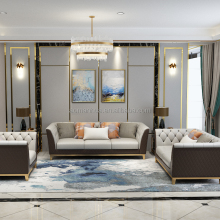 Durable Modular Leather Lounge Suite 3 Pieces High Density Foam Sofa