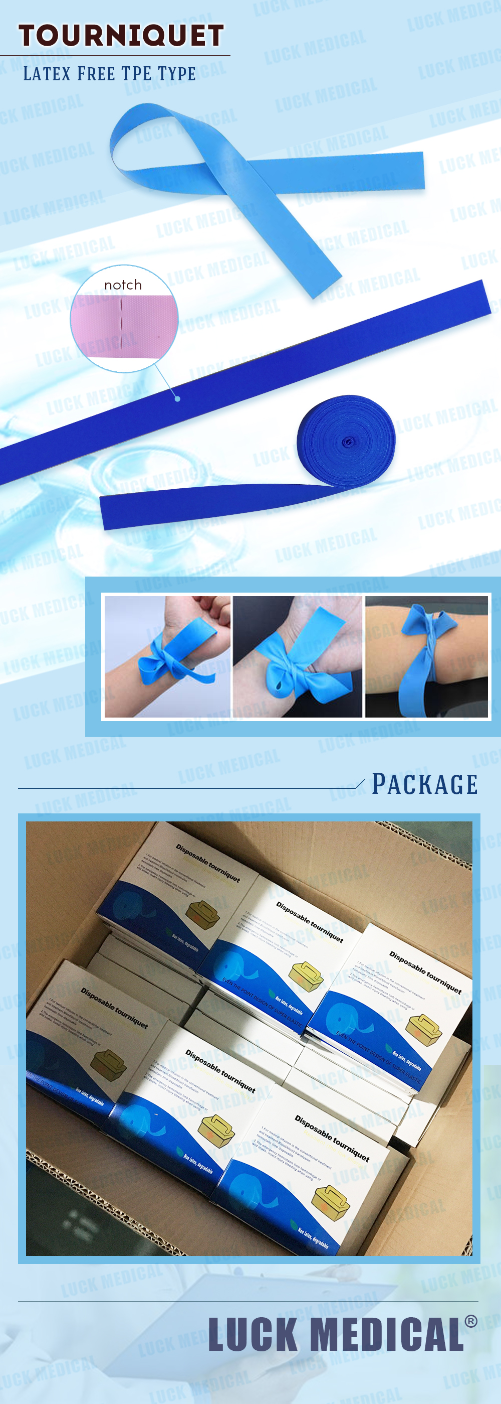 Torniquete desechable sin látex tipo Tpe Disposable Tourniquet Latex Free Tpe Type