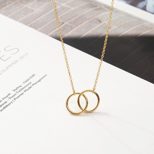 Double Circle Simple Geometric Necklace Gold Silver Double Ring Alloy Pendant Stainless Steel Ladies Jewelry Gift