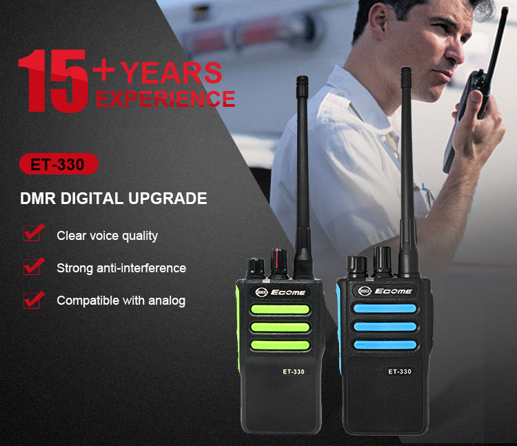 Ecome ET-330 رخيصة UHF رقمية قابلة لإعادة الشحن ثنائية الاتجاه الراديو منخفضة التكلفة DMR Walkie Talkie