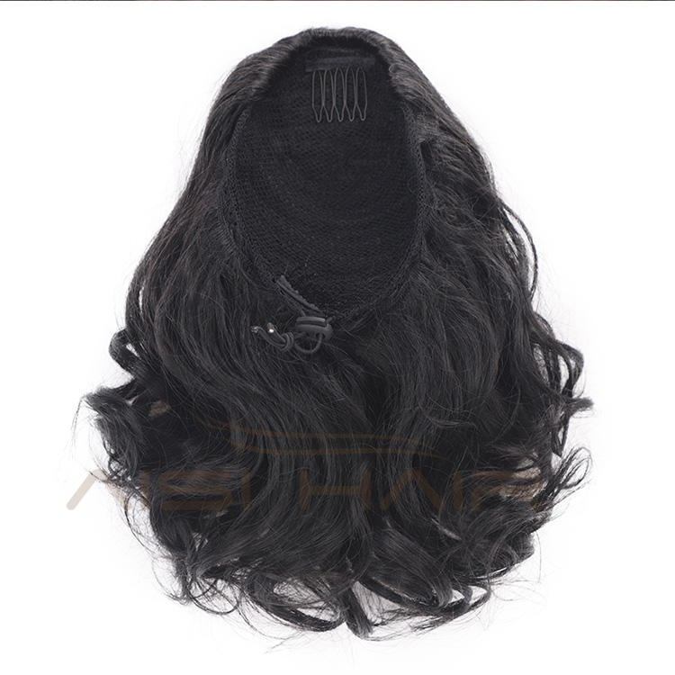 Aisi Hair Heat Resistant Fiber Synthetic Curly Wig Ponytail Drawstring Short Big Wave Pony Tail Clip In Curly Hair Bun