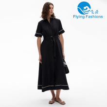 Black contrasting color cinched waist dress