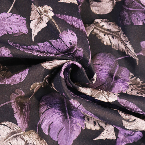 Tissu Jacquard Élégant Plume Violet