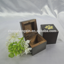 Mini size Pine wood Cremation wood pet urn with paw print