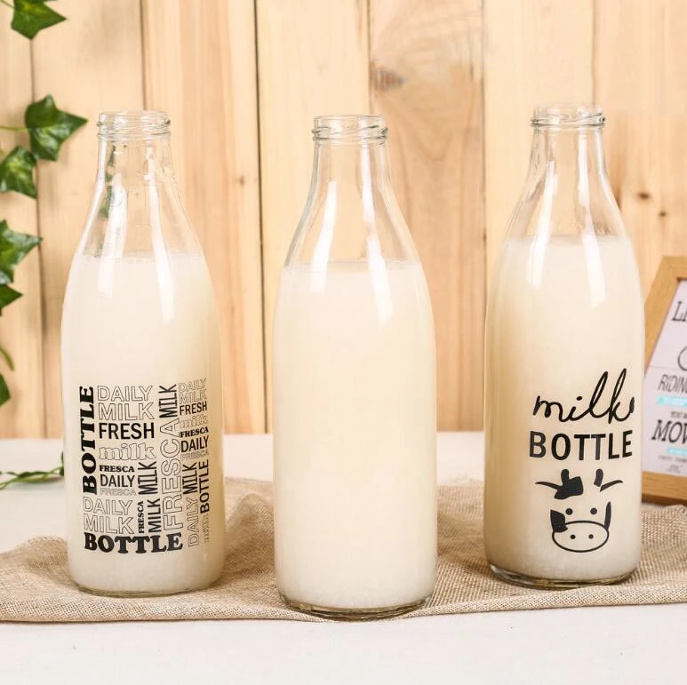 Custom Design Printing Logo Milk Bottle with Screw Cap 1 Liter Glass Bottle