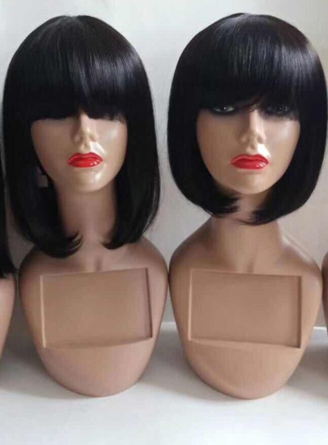 factory price peruvian hair bob,the lovely machine made wigs bob with bang