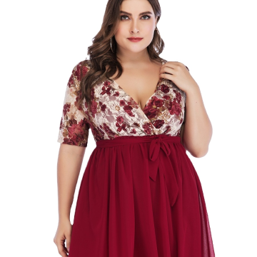 V-neck Plus Size Dress Women Casual Lady Dress