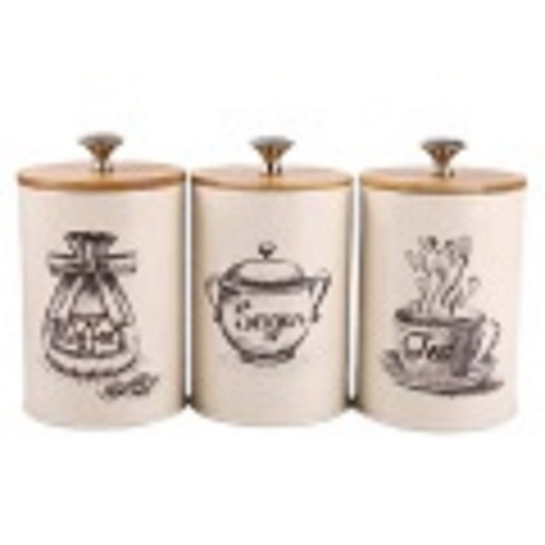 Set Of 3 Metal Canister With Bamboo Lid