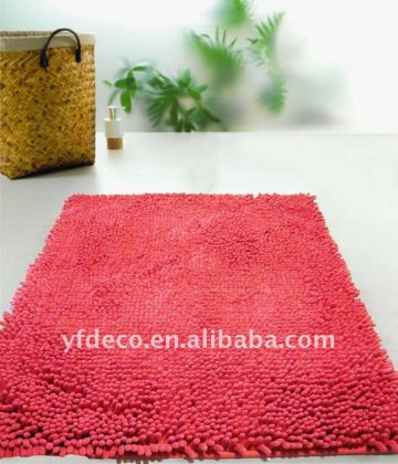 luxury solid color chenille shaggy bath mat with natrual latex backing