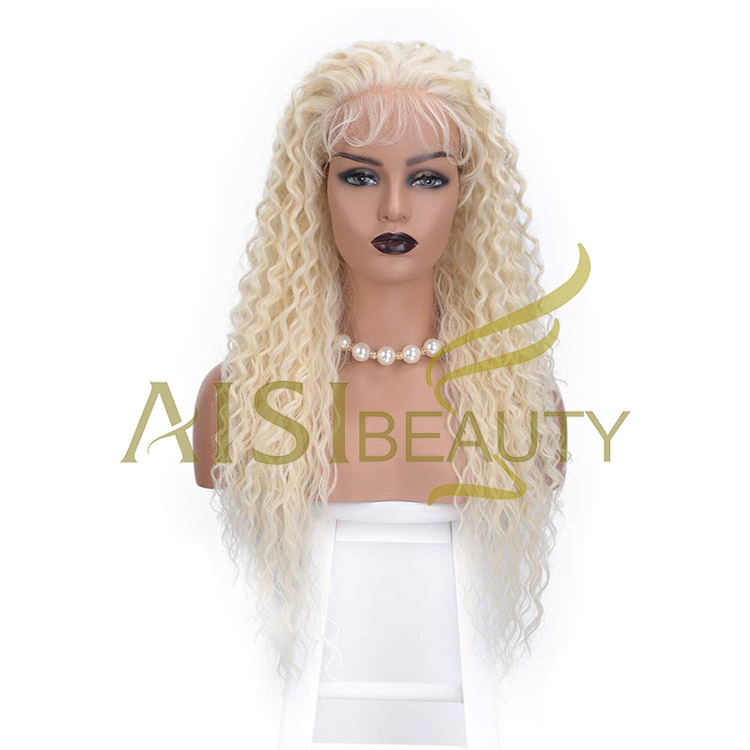 Aisi Beauty Top Quality Vendor Long Wavy 13x6 Kinky Curly 613 Blonde Swiss Lace Synthetic Hair For Black Women Lace Front Wig