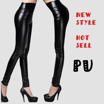 Tall waist trousers sexy pants pu Female full long trousers pu tall waist leather sexy trousers