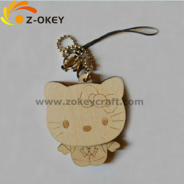 Personalized design Wooden laser carving pendant with cute cate shape