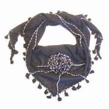 Ladie's Knitted Triangle Shawl with Decorative Rose Design