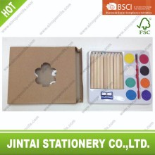 Water color cake with nature wooden pencil into paper box