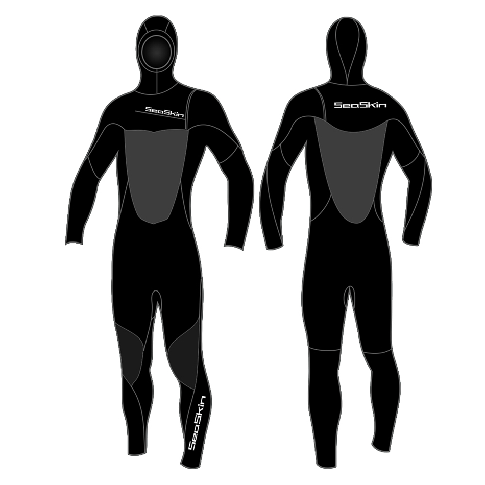 Seaskin Man 4/3mm Hooded Lengan Panjang Melayari Wetsuit