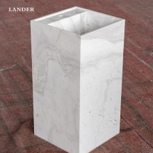 Landers Stone Volakas Marble Round Freestanding Pedestal Sink - New Design White Basin for Bathroom