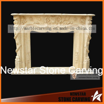 Egyptain Beige Marble Carving Fireplace Surround