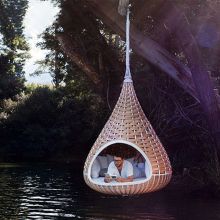 Fashion Rattan Bird's Nest Hanging Daybed with Canopy