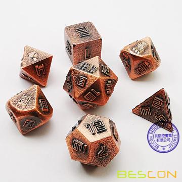 Bescon Ensemble de dés en métal solide Lode cuivre-minerai, ensemble de 7 dés en polyèdre D&amp;D RPG en métal brut