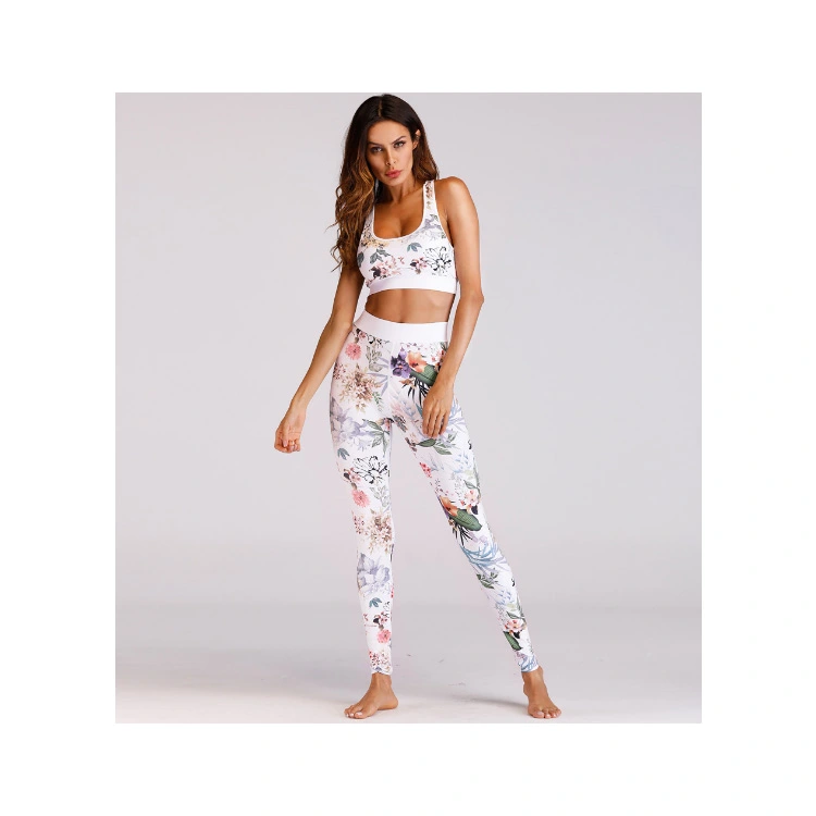 2019 Women's 2-Piece Floral Print Sport Bra and High Waist Yoga Leggings Yoga Set