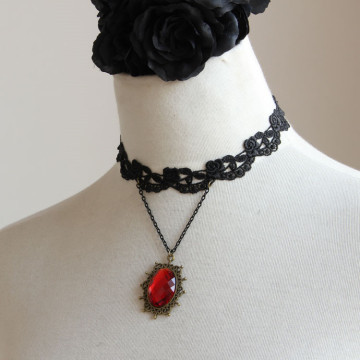 MYLOVE lace choker with gemstone red crystal pendant MLJL05