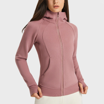 Chaquetas atléticas de vellón femenino con sudadera con capucha de pulgares de pulgar