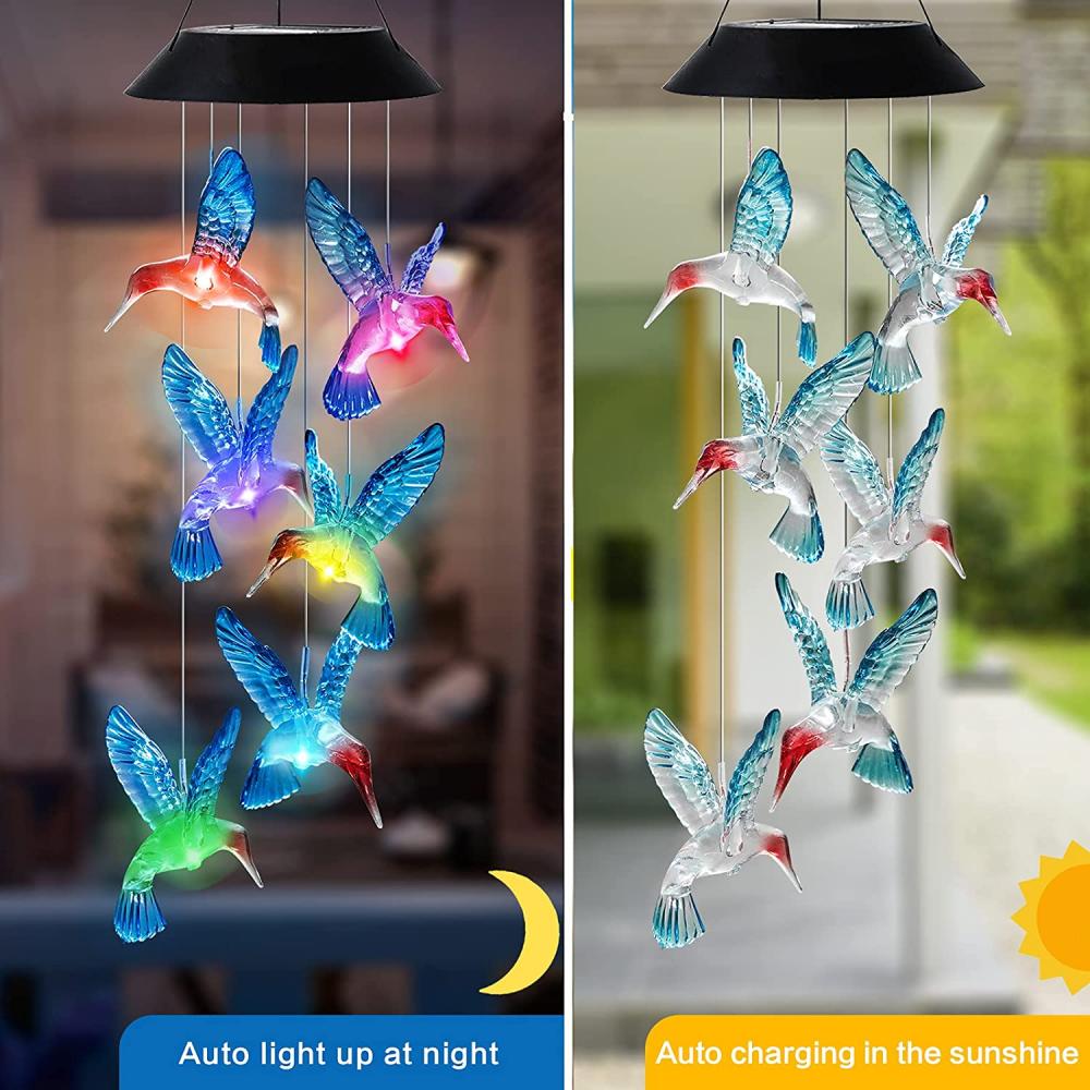 Hummingbird Solar Wind Chimes Clour Changing