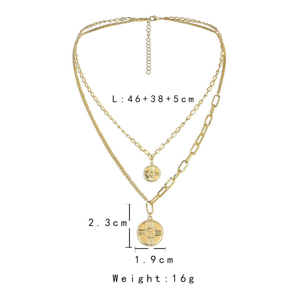 Double layer splice chain round pendant necklace clock roman digital pendant trend necklace wholesale