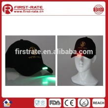 Promotional colour flashing embroidered lighting logo cotton led cap