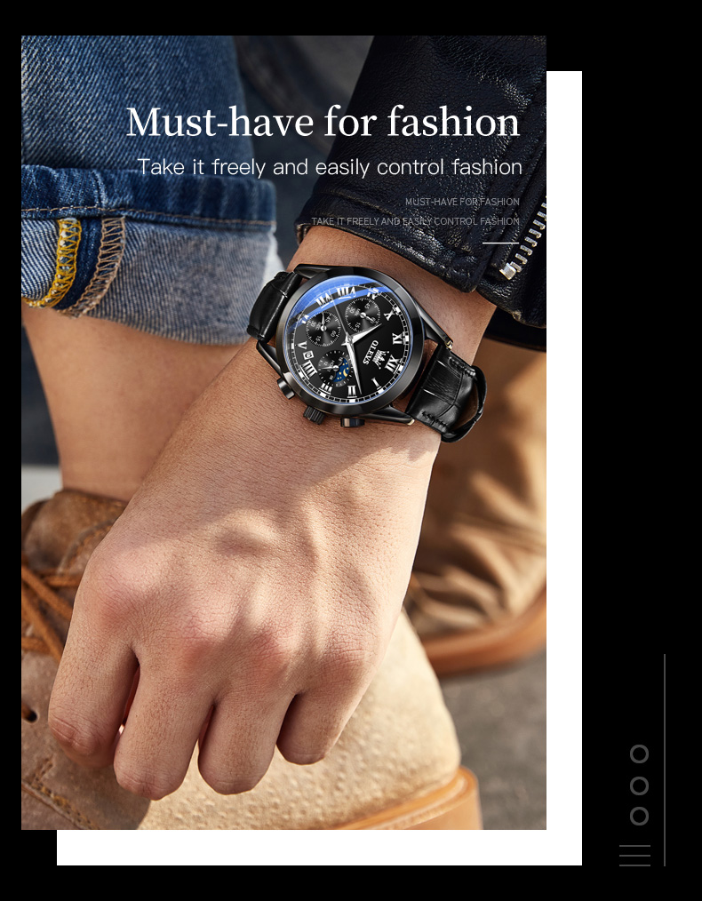 OLEVS 2871 Multifunctional Sports Watches Leather Luxury Fashion Genuine Leather Man Wristwatch Waterproof Luminous Men's Watch