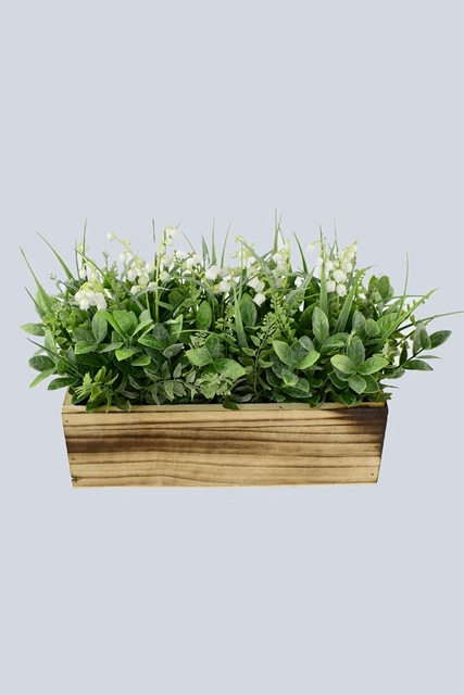 Sage Lily of The Valley Leave Artificial Flower with Pot for Decoration (51112)