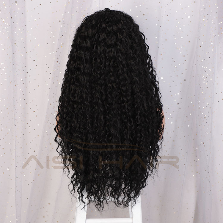 Aisi Hair 24 Inch Long Curly Wave Natural Black Swiss Lace Wig Afro Kinky Style Synthetic Lace Frontal Hair Wigs For Black Women