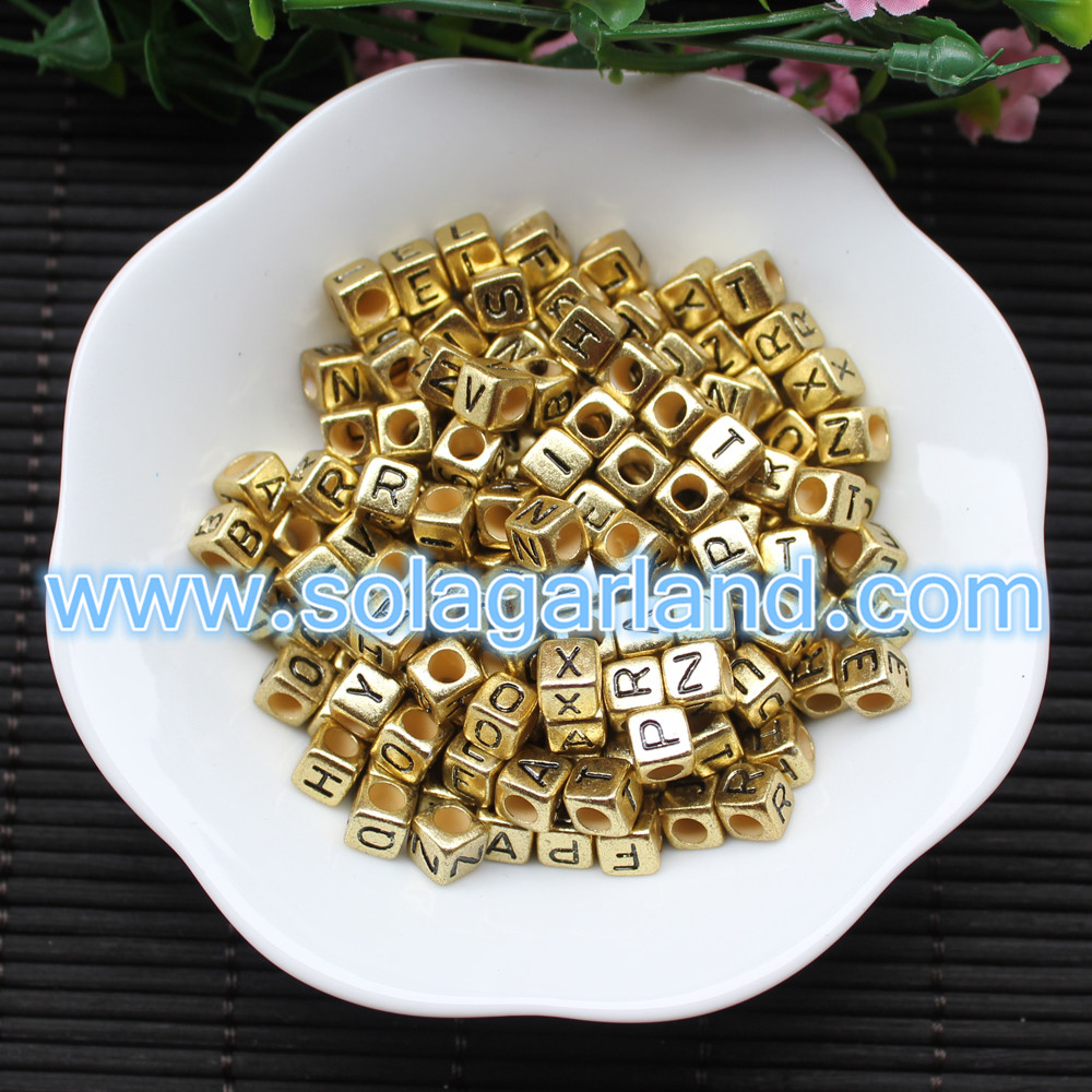  Gold Single Alphabet Square Cube Beads