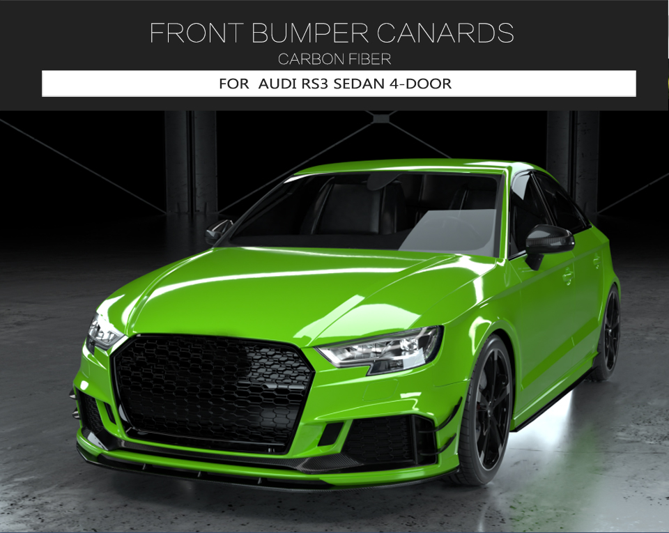 JC Sportline Carbon Fiber RS3 Front Canards Fins for Audi RS3 8V Sedan 2017-2019