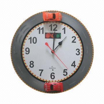 Light Sensor Racing Car Wall Clock, Hourly Chime, Car Racing 3 Rounds Hourly at Daytime