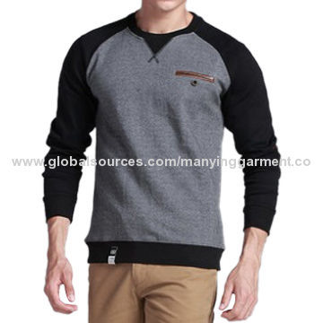 Men's round-neck hoodies, cotton, rib neck cuff hem, false welt pocket, OEM & ODMNew