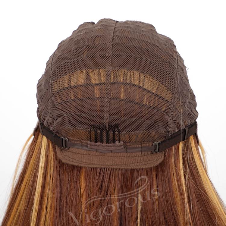 Ombre Brown Highlight Blonde Dark Root Wig Long Silky Straight Wig Middle Part Synthetic Front Lace Hair Wigs For Women