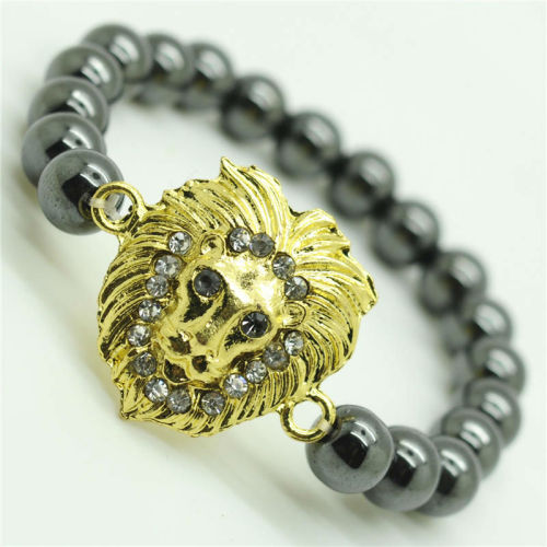 Diamante Flounder Alloy With Magnetic Hematite Round Beads Bracelet