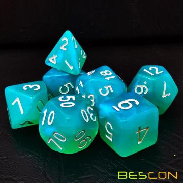 Bescon Moonstone Dice Set Turquoise, Bescon Polyhedral RPG Dice Set Moonstone Effect