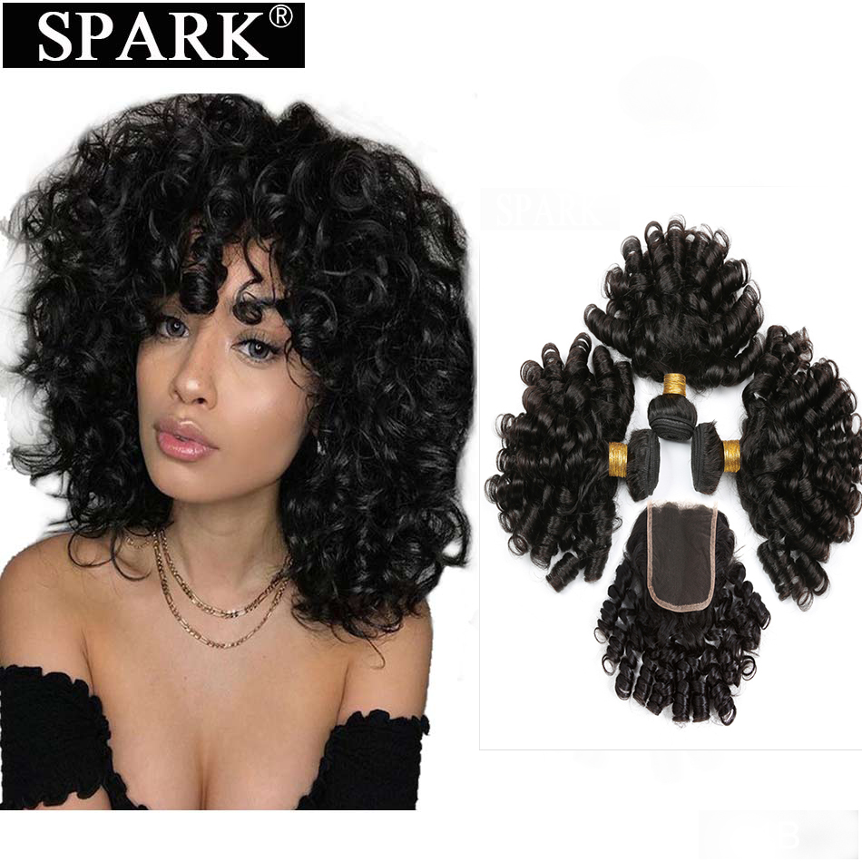 SPARKBouncy Curl Weave Funmi Hair Bundles With Closure Spiral Curly Weave Bundles With Lace Closure 4x4 Unprocessed natural hair